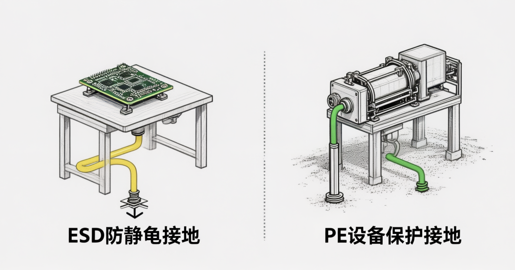 ESD 防静电接地  与 PE 设备保护接地 ，能否混接？